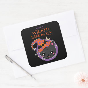 Kawaii Witch Cat Halloween  Square Sticker