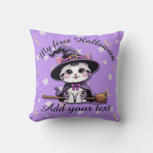 Kawaii Witch Cat – Halloween Throw Pillow
