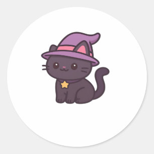 Kawaii Witch Cat in Purple Hat Classic T-Shirt Round Sticker