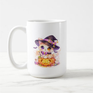 Kawaii Witch Cat & Pumpkin  Pastel Halloween  Coffee Mug