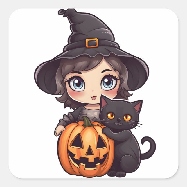 Kawaii Witch Girl Square Sticker (Front)