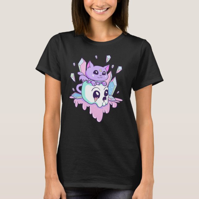Kawaii Witchy Cat Cute Pastel Goth Creepy Cats Sku T-Shirt (Front)