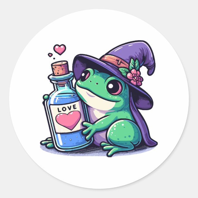 Kawaii witchy love potion classic round sticker (Front)