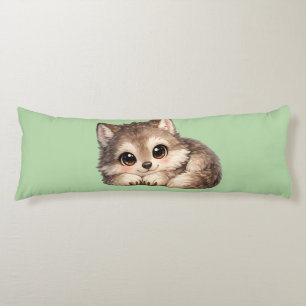 Kawaii Wolf Cub with Sparkling Eyes and Sweet Body Cushion