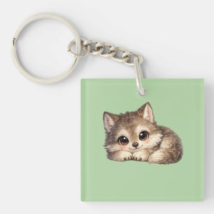 Kawaii Wolf Cub with Sparkling Eyes and Sweet Key Ring