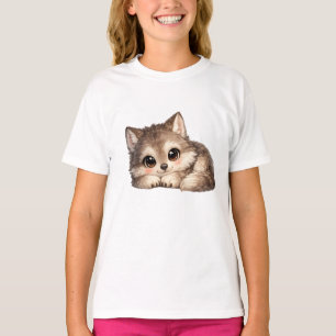 Kawaii Wolf Cub with Sparkling Eyes and Sweet T-Shirt