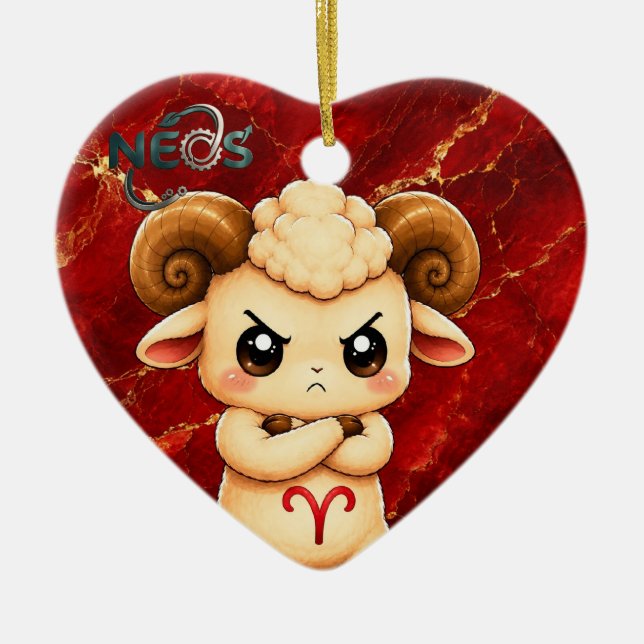Kawaii Zodiac Neos Aries Ceramic Tree Decoration (Front)