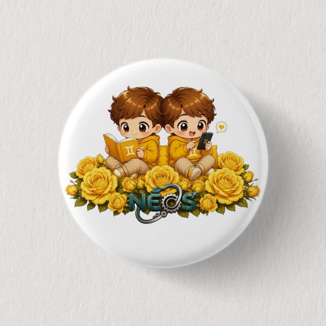 Kawaii Zodiac Neos Gemini 3 Cm Round Badge (Front)