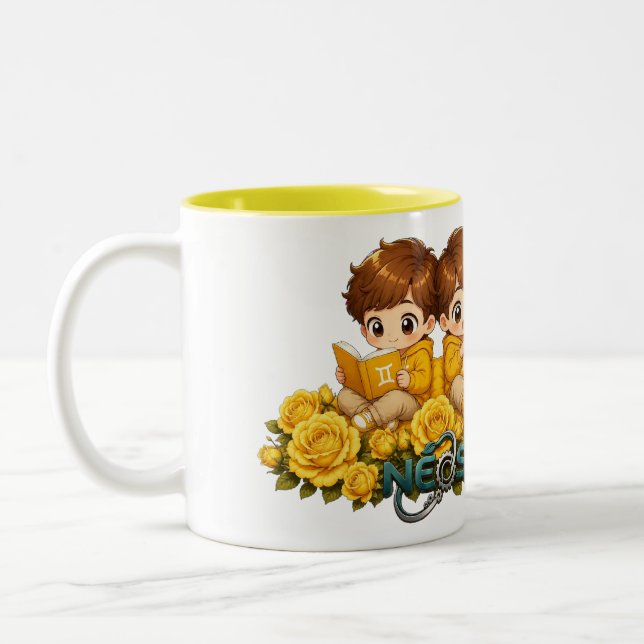 Kawaii Zodiac Neos Gemini Two-Tone Coffee Mug (Left)