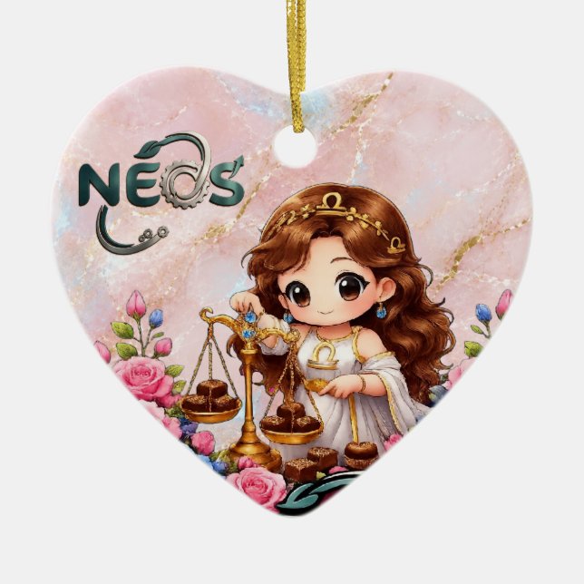 Kawaii Zodiac Neos Libra Ceramic Tree Decoration (Front)