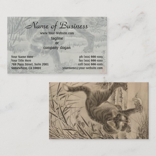 Kawanabe Kyosai Cat Catching a Frog Japanese Art Business Card (Front/Back)