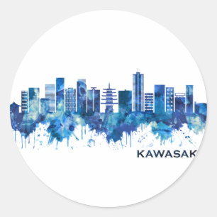 Kawasaki Japan Skyline Blue Classic Round Sticker