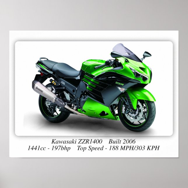 Kawasaki ZZR1400 Motorcycle - A3 Poster (Front)