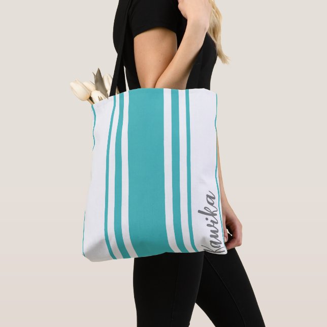 Kawika Minimalist Stripes Monogram Tote Bag (Close Up)