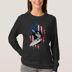 Kayak American Flag Cool Kayaking Rowing Paddle R T-Shirt