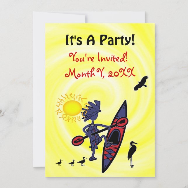 Kayak Birds Fun Party Invitation (Front)