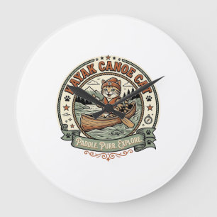 Kayak Canoe Cat Kayak Canoe Cat Vintage Vector Art Large Clock