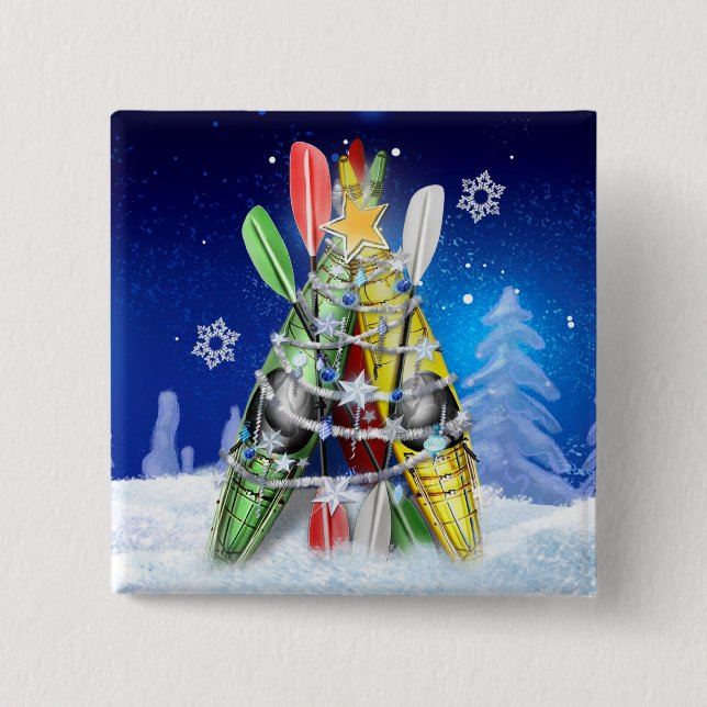 Kayak Christmas Tree 15 Cm Square Badge (Front)