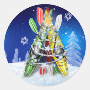 Kayak Christmas Tree Classic Round Sticker