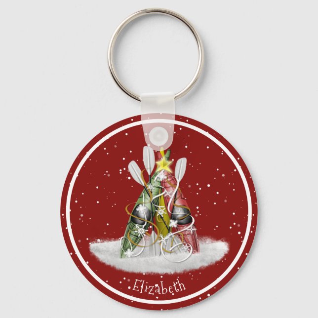 Kayak Christmas Tree kayaks paddles personalized Key Ring (Front)