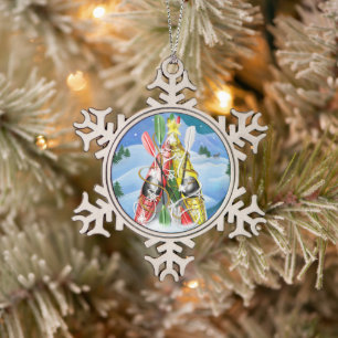 Kayak Christmas Tree Wonders of Nature Snowflake Pewter Christmas Ornament