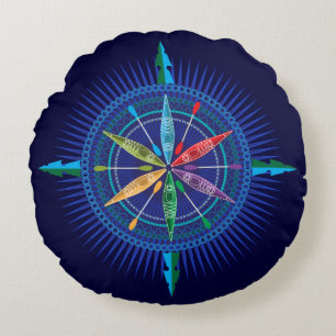 Kayak Compass Rose round pillow