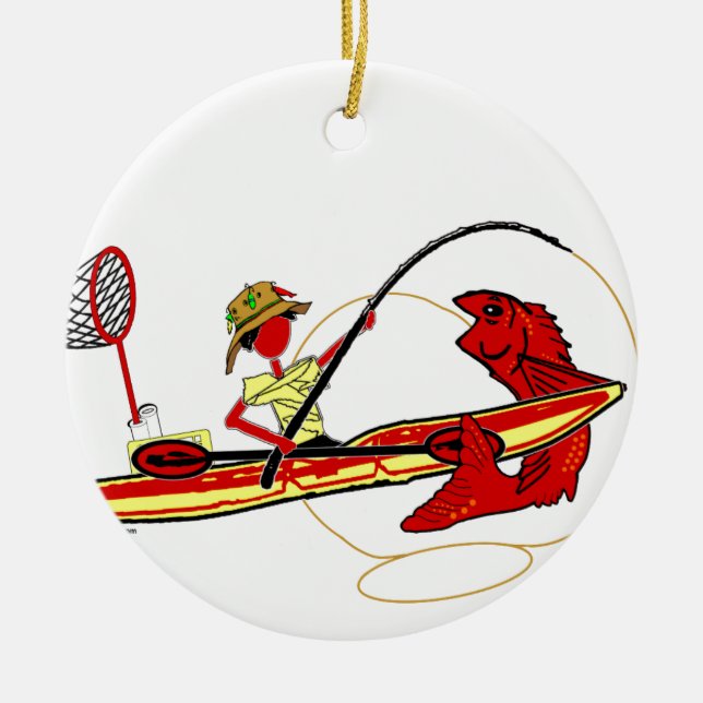Kayak Fishing Ceramic Tree Decoration (Front)