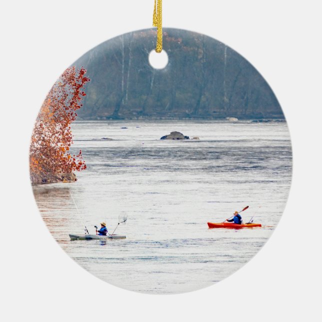 Kayak Fishing Ceramic Tree Decoration (Back)