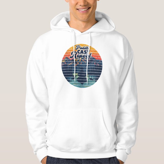 Kayak Fishing Paddle Retro Sunset Hoodie (Front)