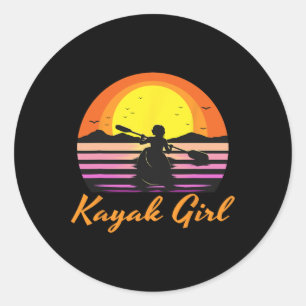 Kayak Girl Funny Kayaking Sunset Kayaker Boating B Classic Round Sticker