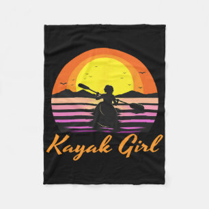Kayak Girl Funny Kayaking Sunset Kayaker Boating B Fleece Blanket