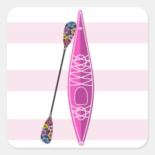 Kayak Girl Pink Stripes Square Sticker