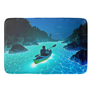 Kayak in Glowing Water Design Bath Mat