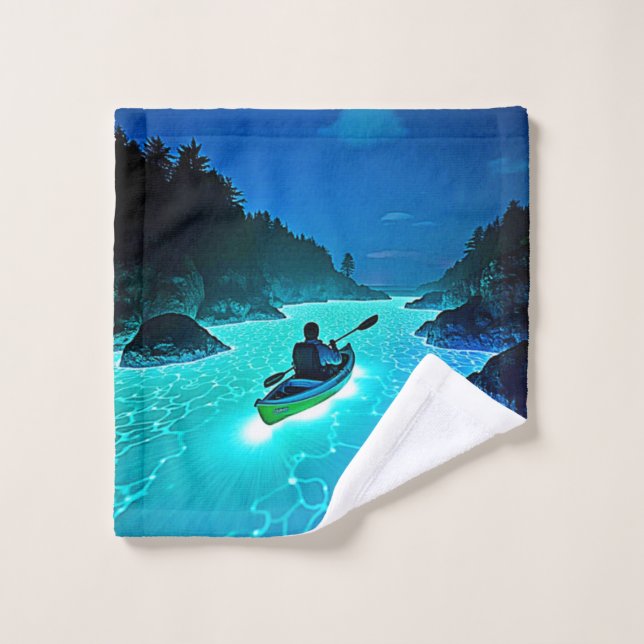 Kayak in Glowing Water Design Bath Towel Set (Wash Cloth)