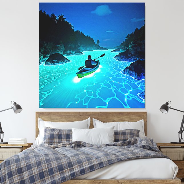 Kayak in Glowing Water Design Canvas Print (Insitu(Bedroom))