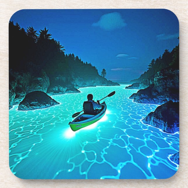 Kayak in Glowing Water Design Coaster (Front)