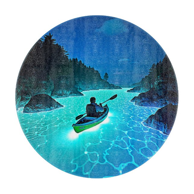 Kayak in Glowing Water Design Cutting Board (Front)