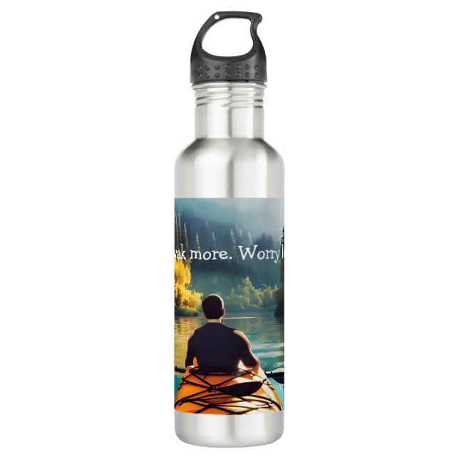 Kayak more, Worry less | Kayaking Quote and Art 710 Ml Water Bottle (Front)