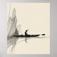 Kayak ocean lake minimalist line art