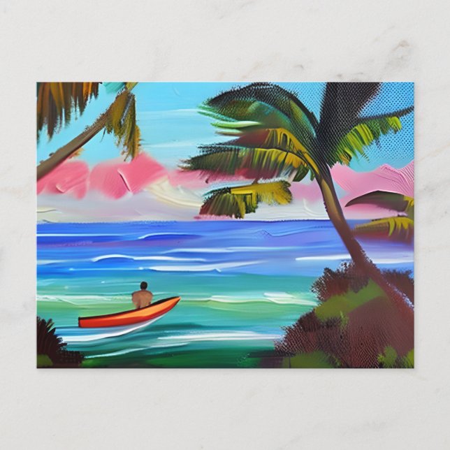 Kayak, Palm Trees and Ocean | Just Saying Hi Postcard (Front)