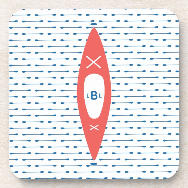 Kayak Personalised Monogram Blue Coral Coaster (Front)