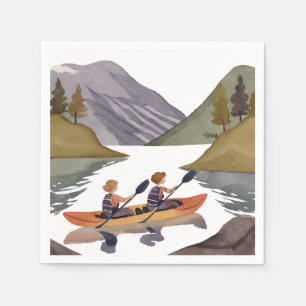 Kayak Ride on Lake Mountain Nature Watercolor Napkin