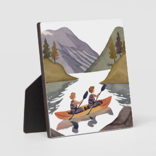 Kayak Ride on Lake Mountain Nature Watercolor Plaque