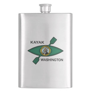 Kayak Washington State Flag Hip Flask