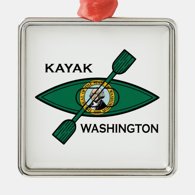 Kayak Washington State Flag Metal Tree Decoration (Front)