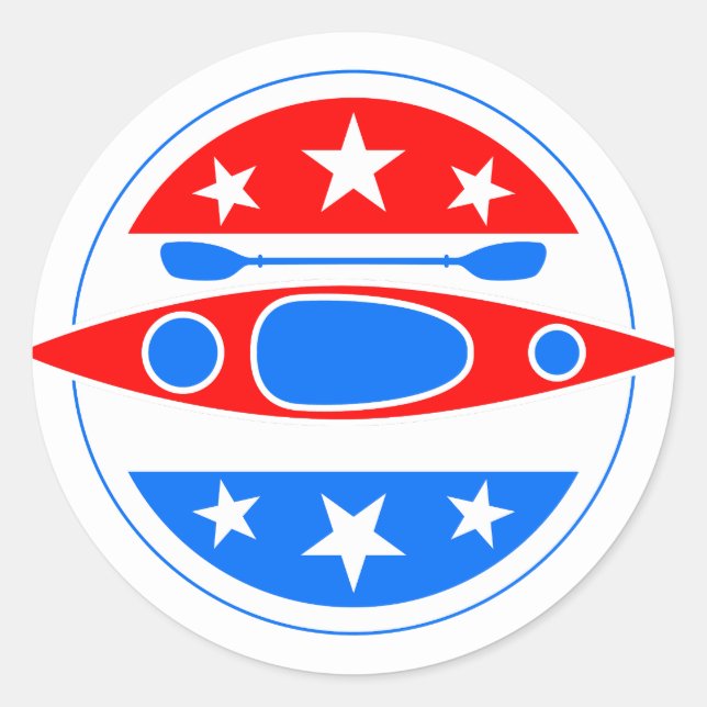 Kayaking American Flag Kayak Boat and Paddle Classic Round Sticker (Front)
