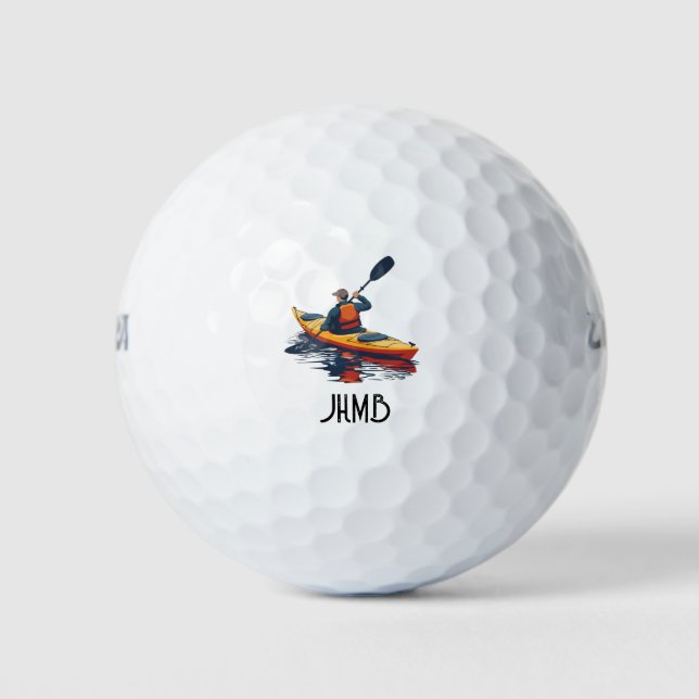 Kayaking Boat Water Sport  Monogram Art Golf Balls (Front)