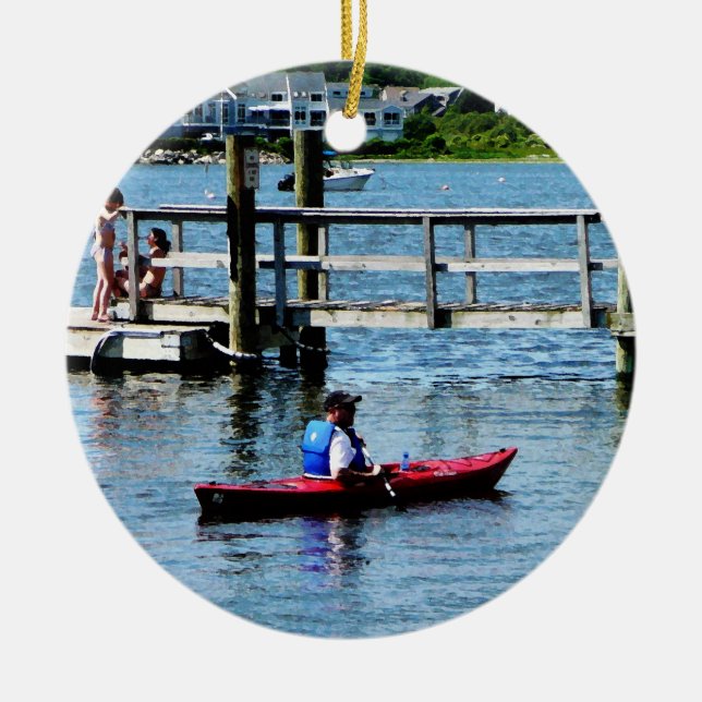 Kayaking Bristol RI Ceramic Tree Decoration (Front)