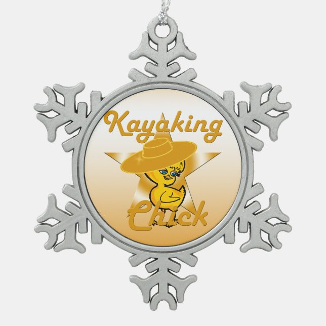 Kayaking Chick #10 Snowflake Pewter Christmas Ornament (Front)
