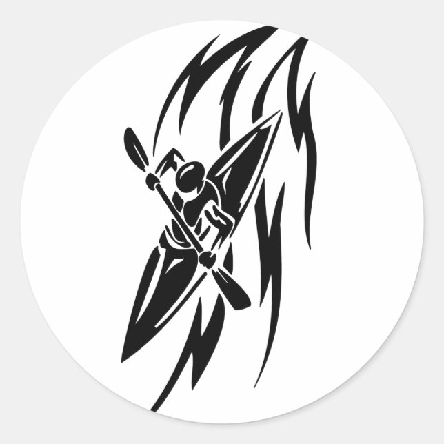 Kayaking Extreme Sport Graphic in Black & White Classic Round Sticker (Front)